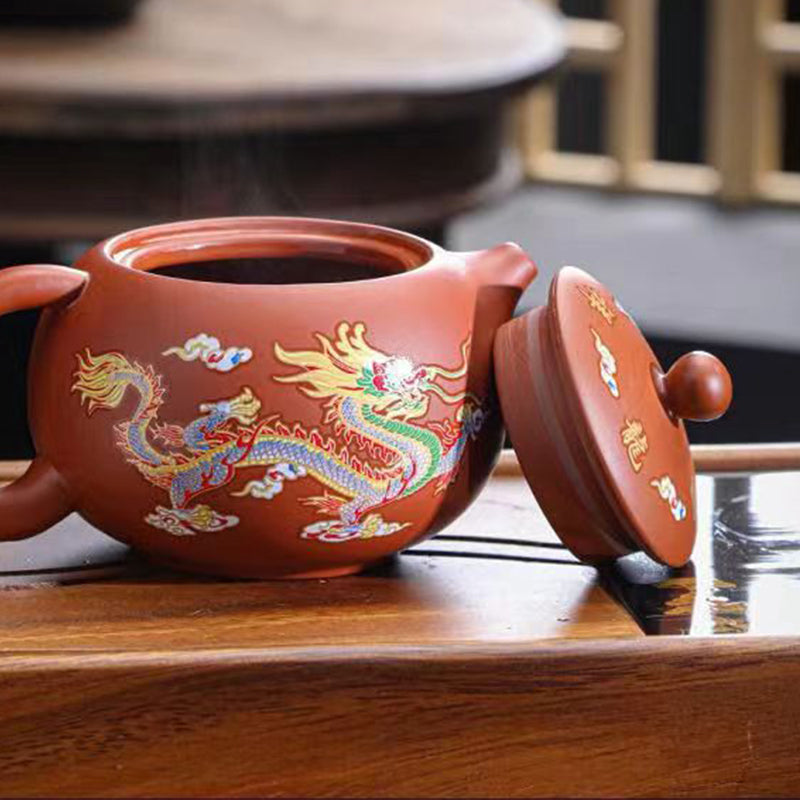 Red Dragon and Phoenix with Orb good Coffee Service - Gold leaf 11pc Chinese Asian