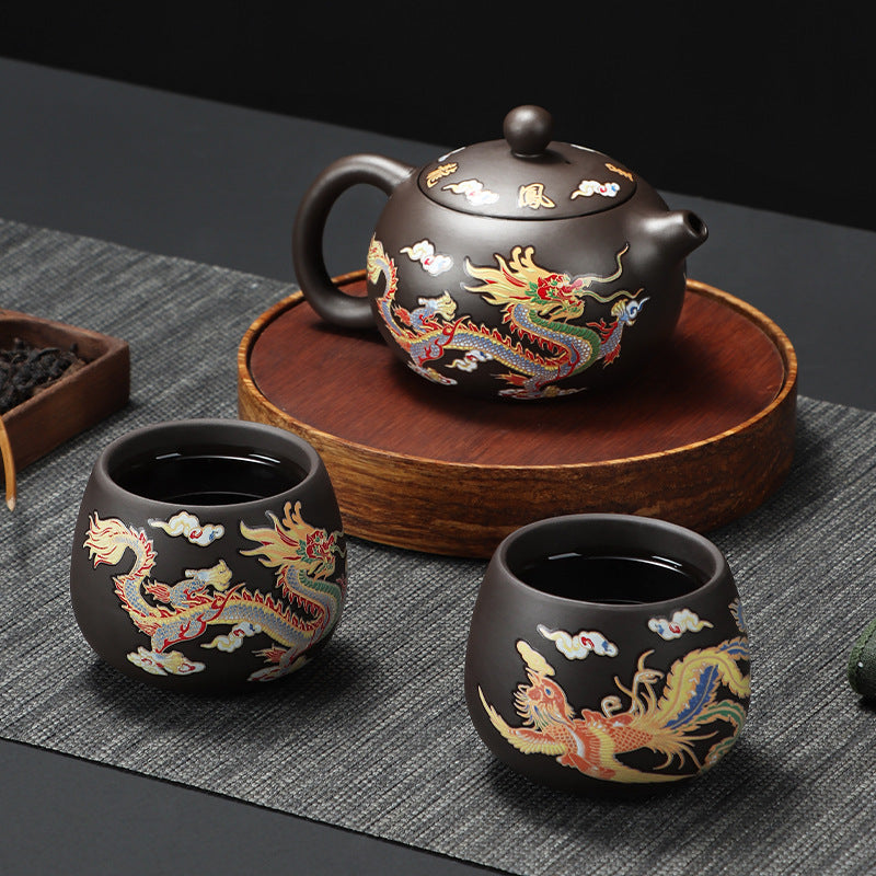 Dragon & Phoenix Color-Shift Chinese Teapot