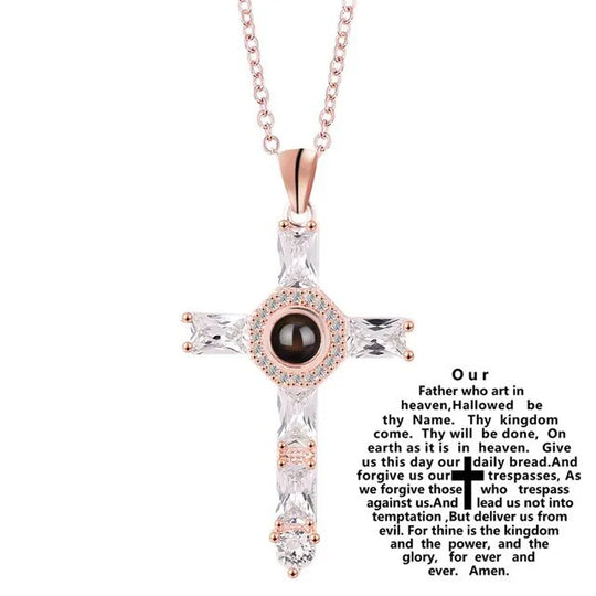 Cross With Lords Prayer Couple Necklace